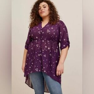  Torrid Harry Potter Lexie Hi-Lo Blouse-NWTS-sz 2X-black/Purple